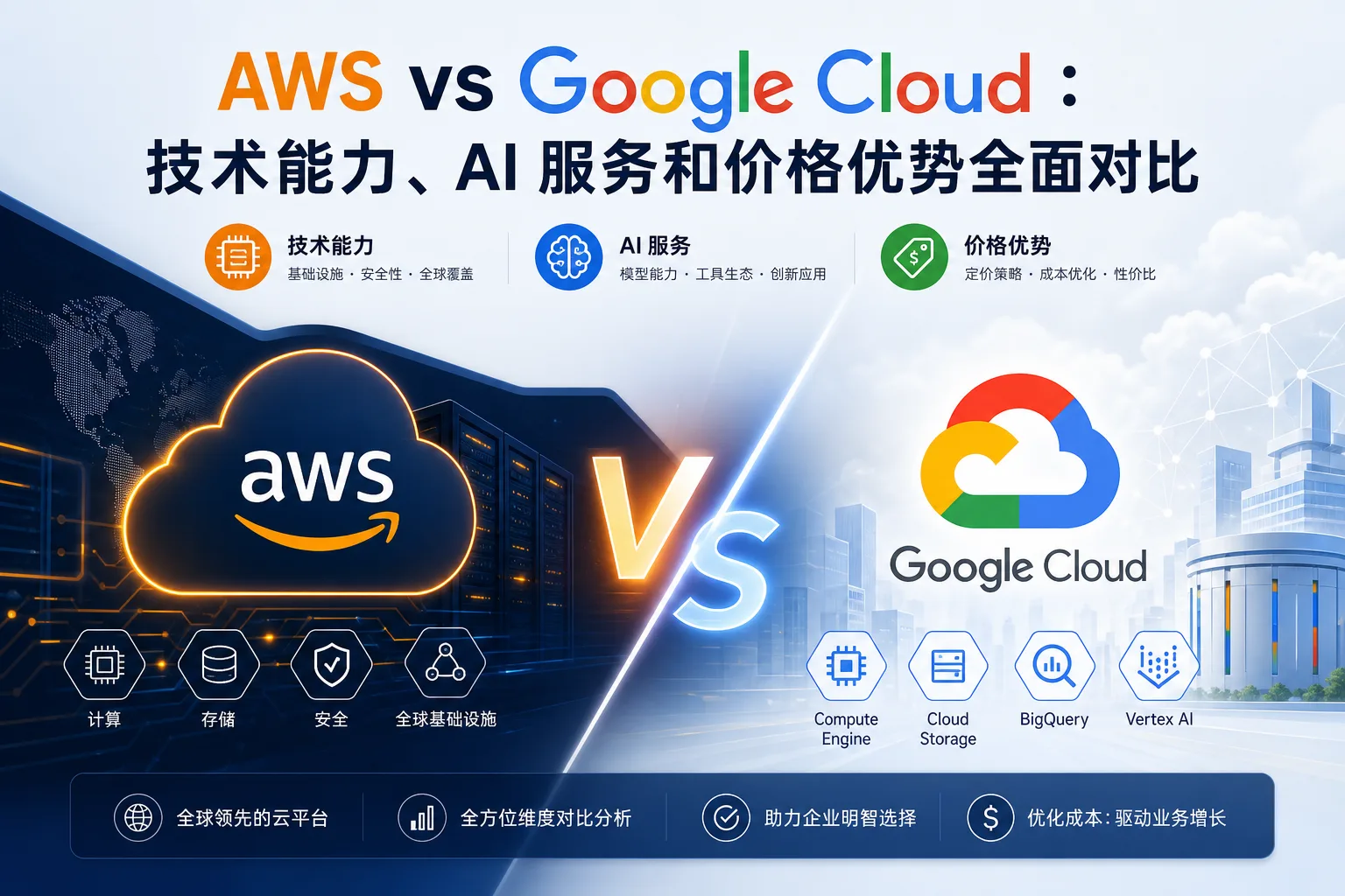 AWS vs Google Cloud：技术能力、AI 服务和价格优势全面对比 封面