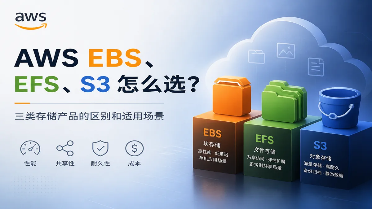 AWS EBS、EFS、S3 怎么选？三类存储产品的区别和适用场景 配图